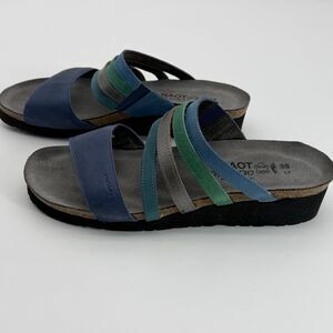 NEW Naot Women's 7 Sandals Slip On Peyton Teal/Emerald/Slate Leather Strappy